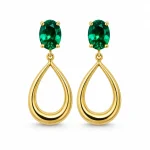 Large teardrop stud earrings with green gemstones