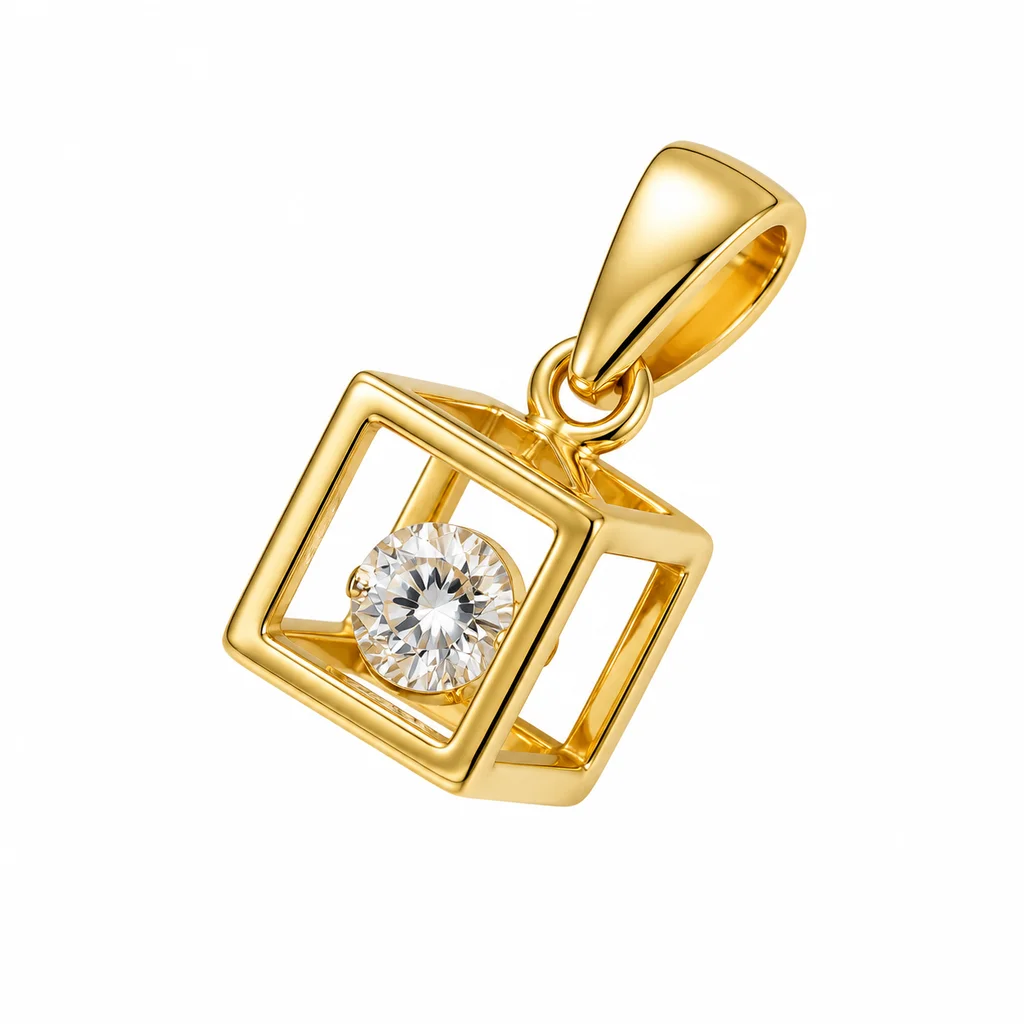 اویز تک مکعب وسنگ وسط متوسط Single cube pendant with medium center stone